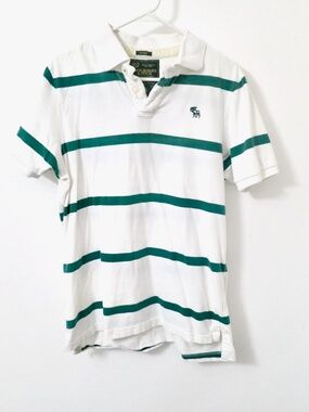 Abercrombie & Fitch Green and White Stripe Muscle Polo Shirt XL